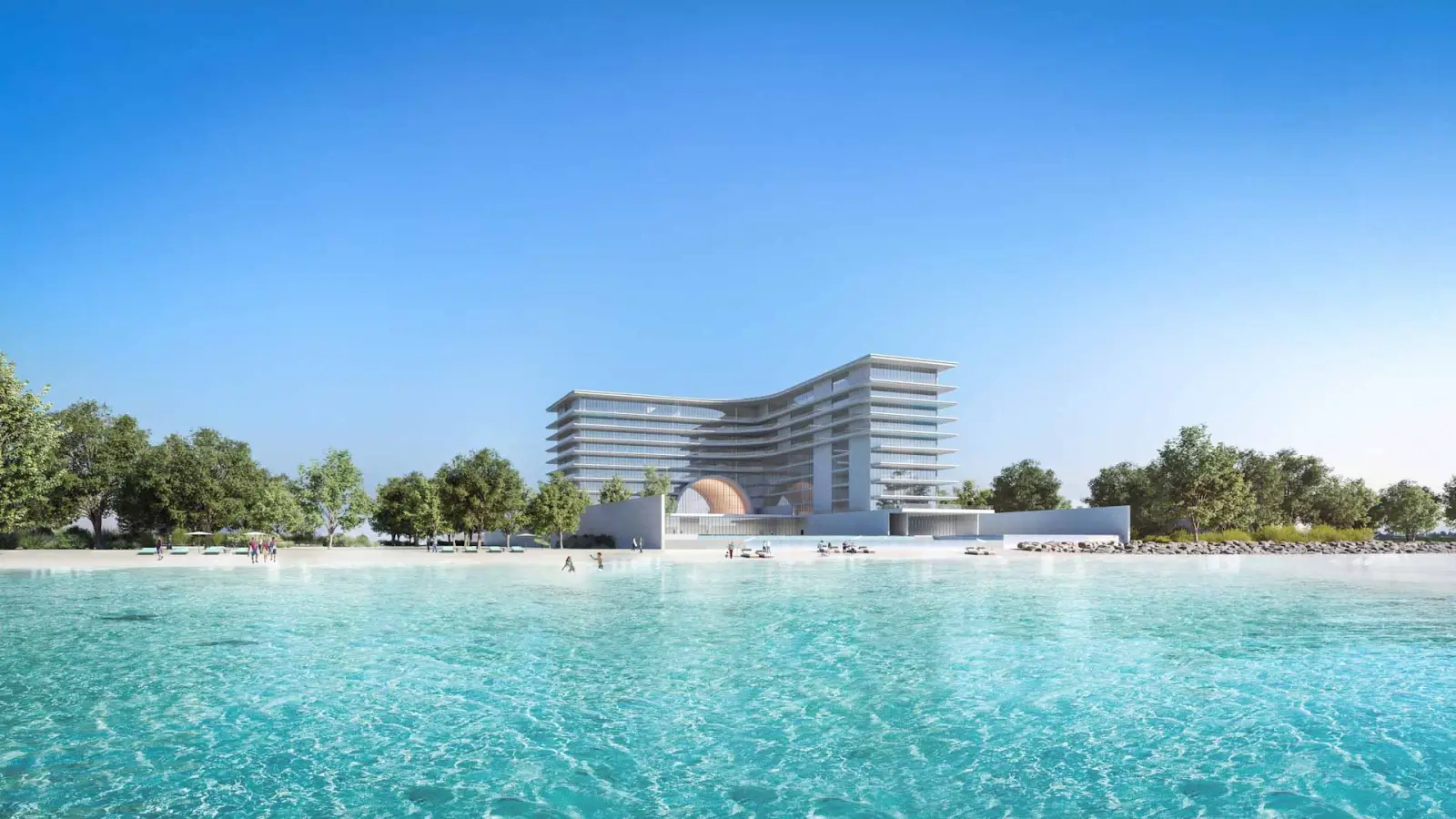 Armani Beach Residences seen from the beach, outer crescent of Palm Jumeirah, Dubai