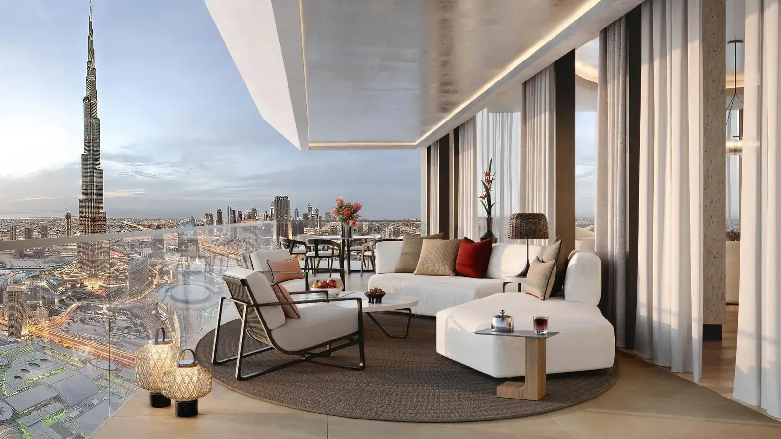 Balcony of a Baccarat Residences penthouse with Burj Khalifa view, Downtown Dubai