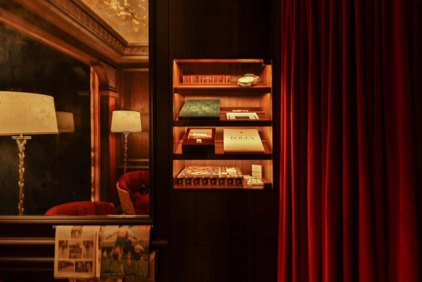The Cigar Lounge, wood panelling, humidor and red velvet — Maison Bauchart