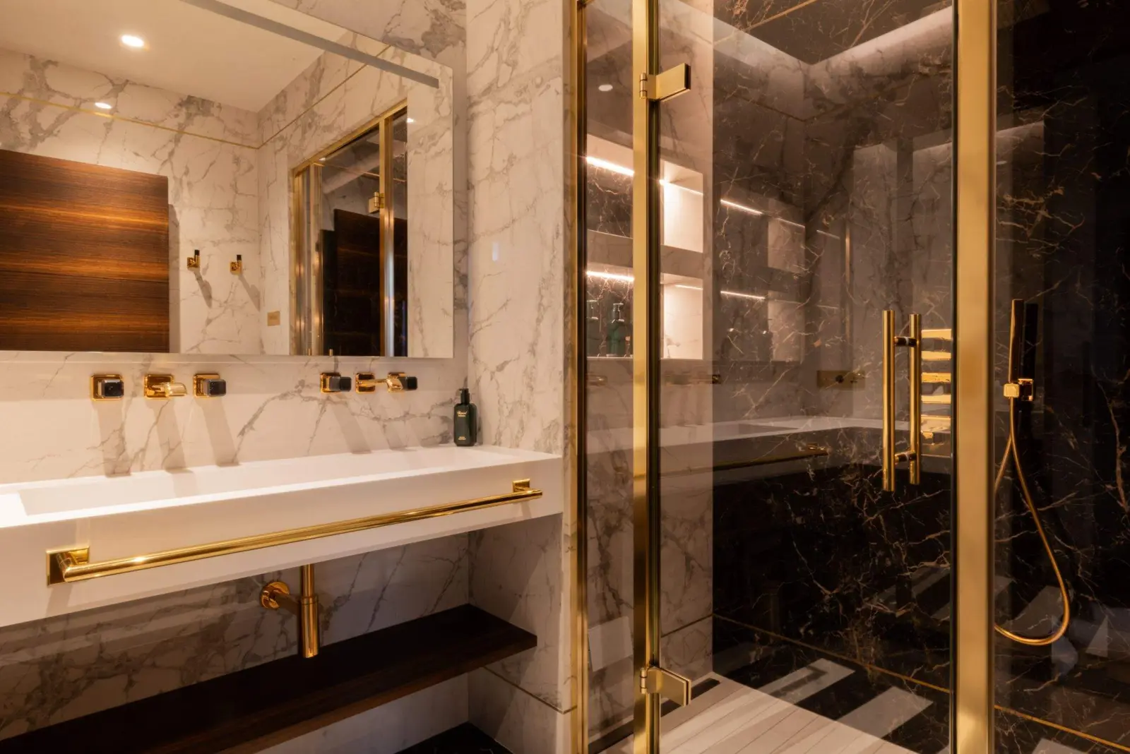 Bauchart Duplex Loft, the black-marble hammam shower — Maison Bauchart, Paris 8th