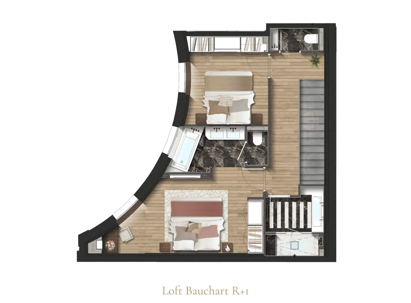 Bauchart Duplex Loft, the upper-floor plan — Maison Bauchart, Paris 8th