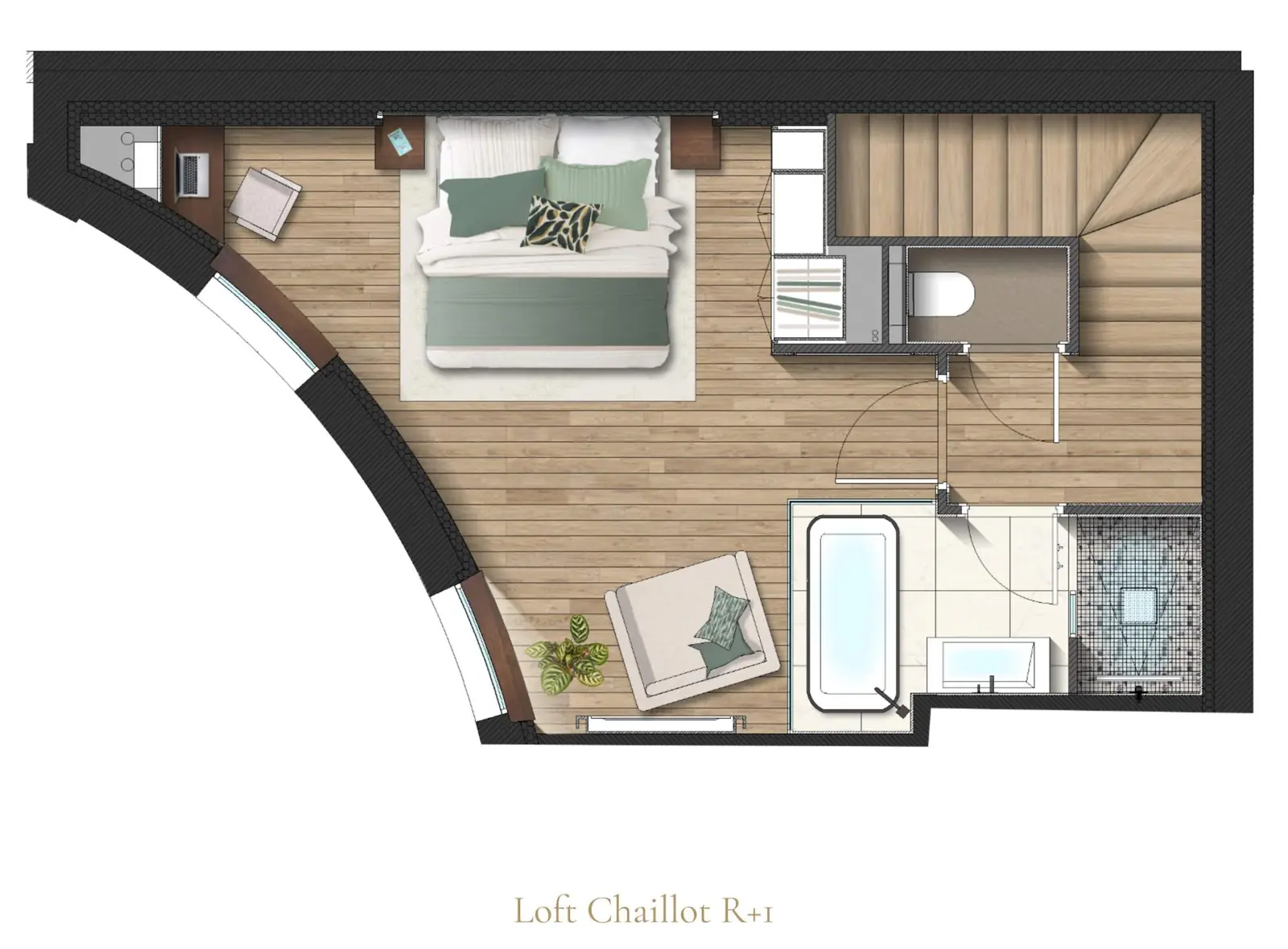 Chaillot Duplex Loft, the upper-floor plan — Maison Bauchart, Paris 8th