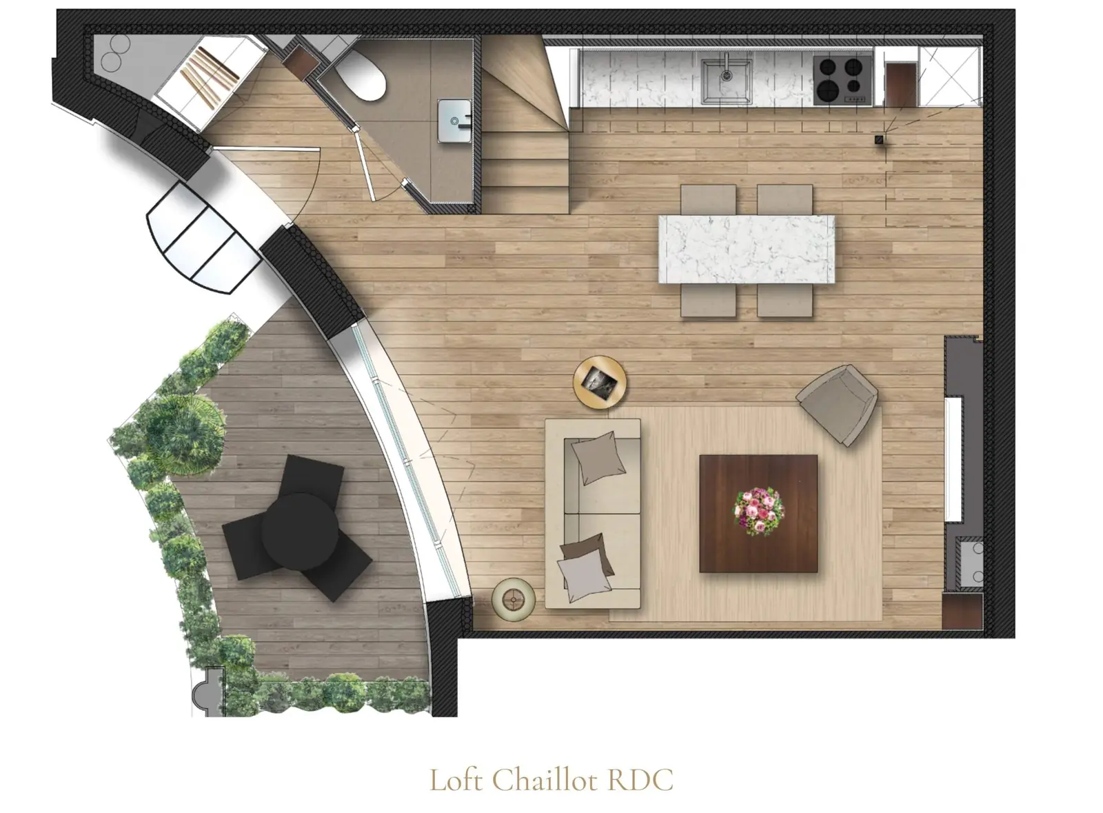 Chaillot Duplex Loft, the ground-floor plan — Maison Bauchart, Paris 8th