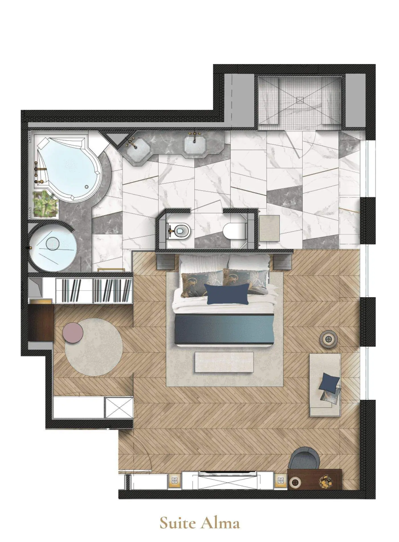 Alma Suite, the suite floor plan — Maison Bauchart, Paris 8th
