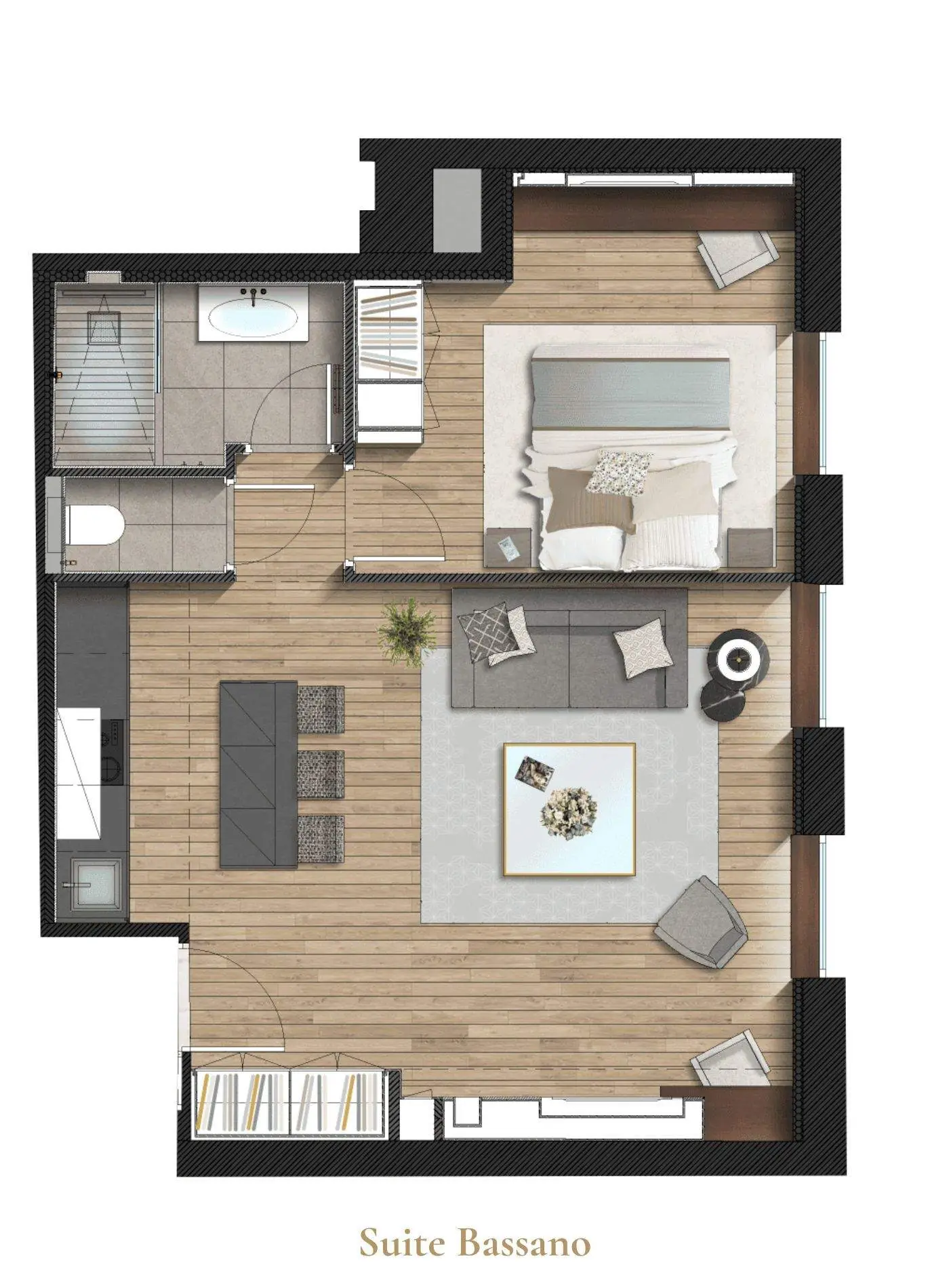 Bassano Suite, the suite floor plan — Maison Bauchart, Paris 8th