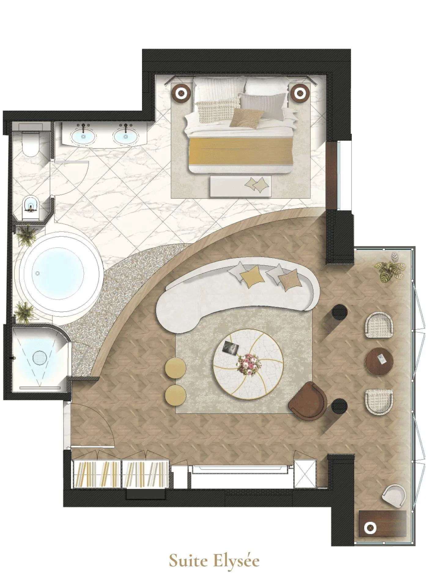Signature Suite Elysée, the suite floor plan — Maison Bauchart, Paris 8th