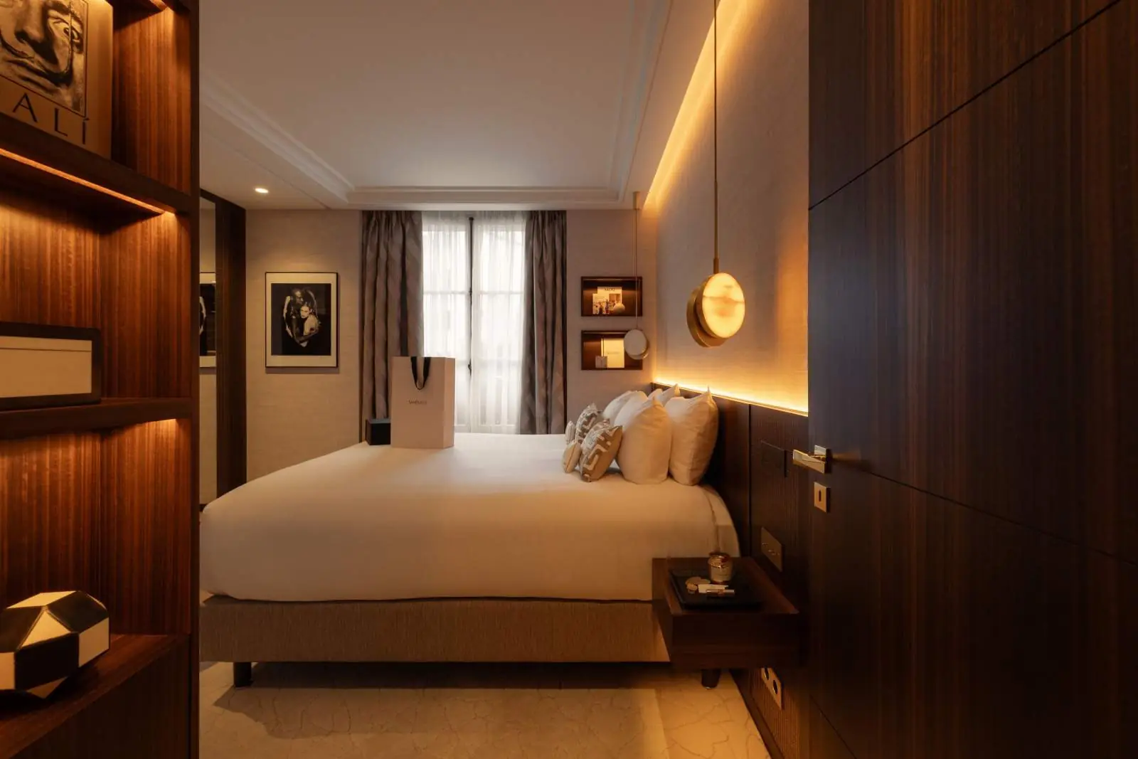 Marceau Suite, the bedroom and its dark panelling — Maison Bauchart, Paris 8th