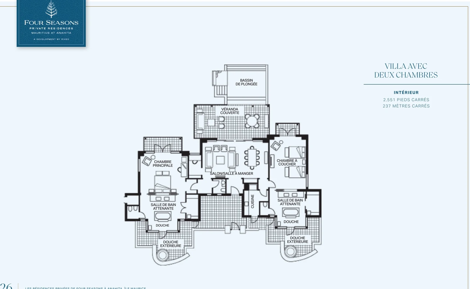Floor plan of a two-bedroom Four Seasons villa at Anahita, 237 m²