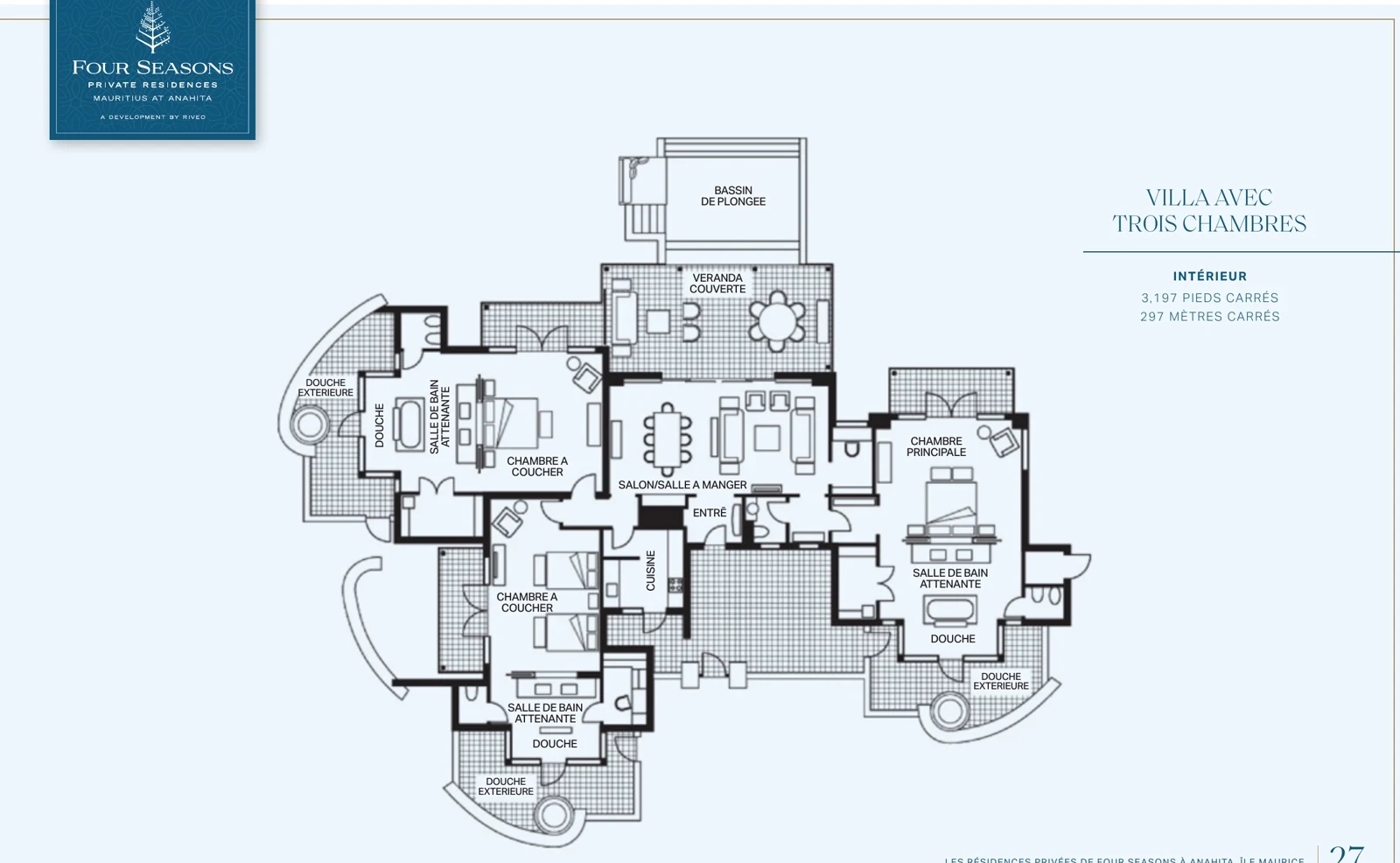 Floor plan of a three-bedroom Four Seasons villa at Anahita, 297 m²