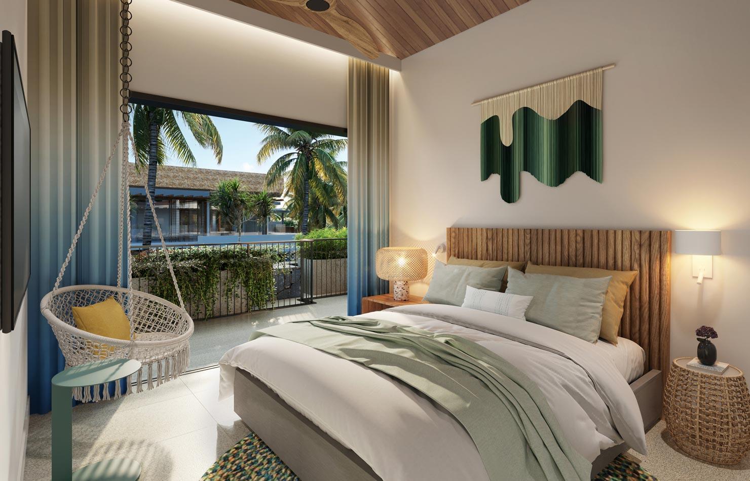 Master bedroom of a La Pirogue residence