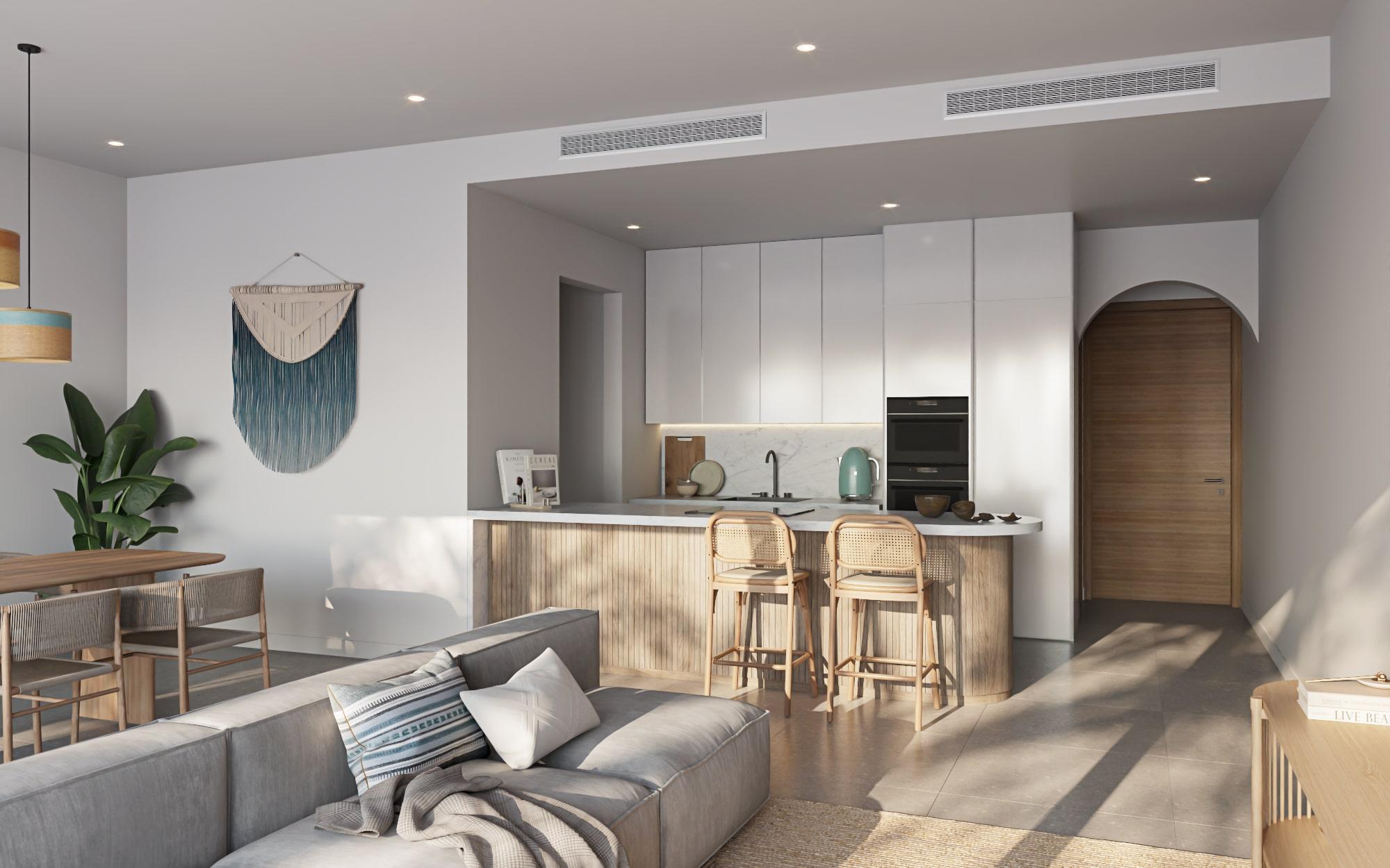Contemporary living room of a La Pirogue residence, Flic en Flac, Mauritius