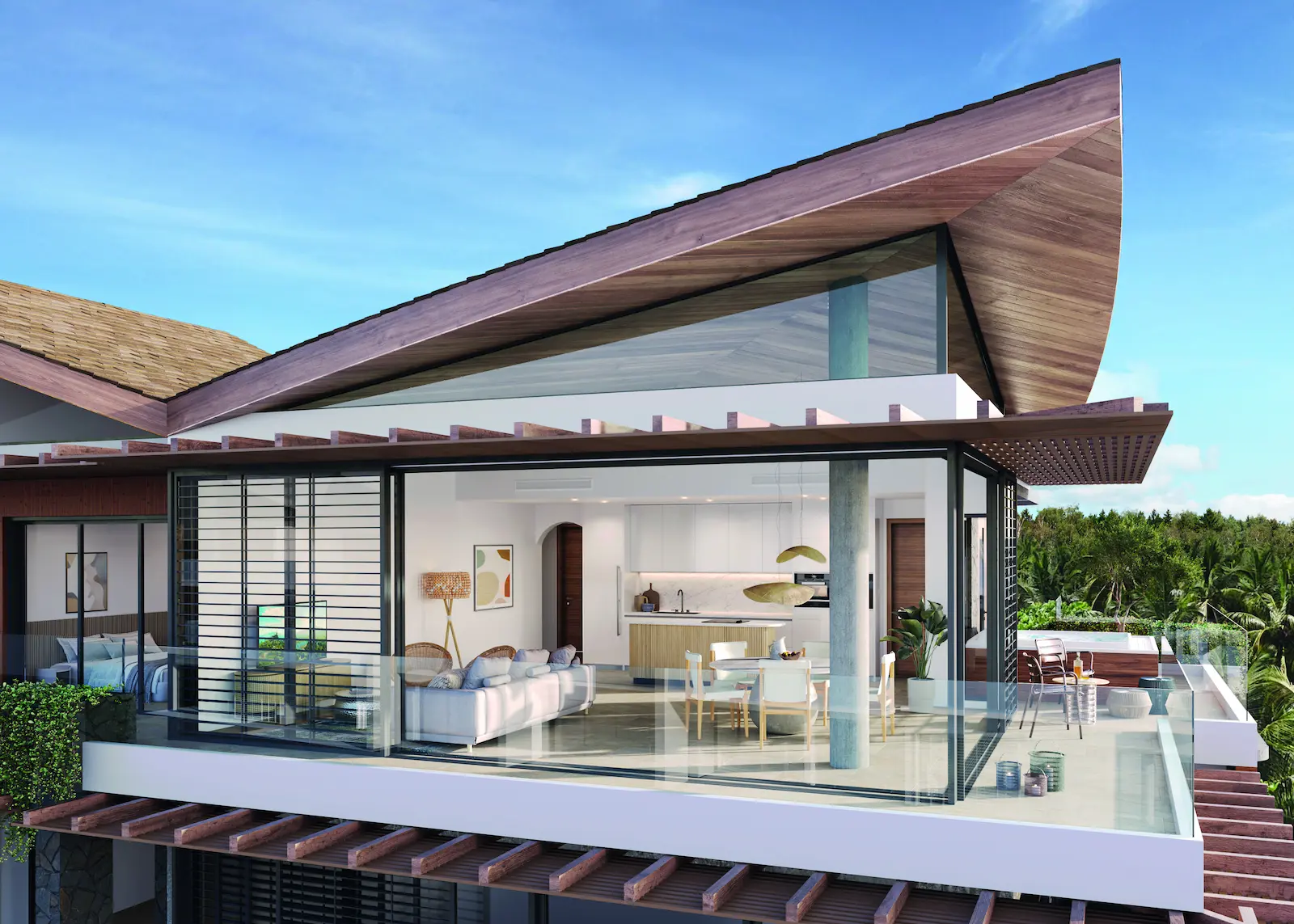 La Pirogue Residences penthouse opening onto the gardens and pool