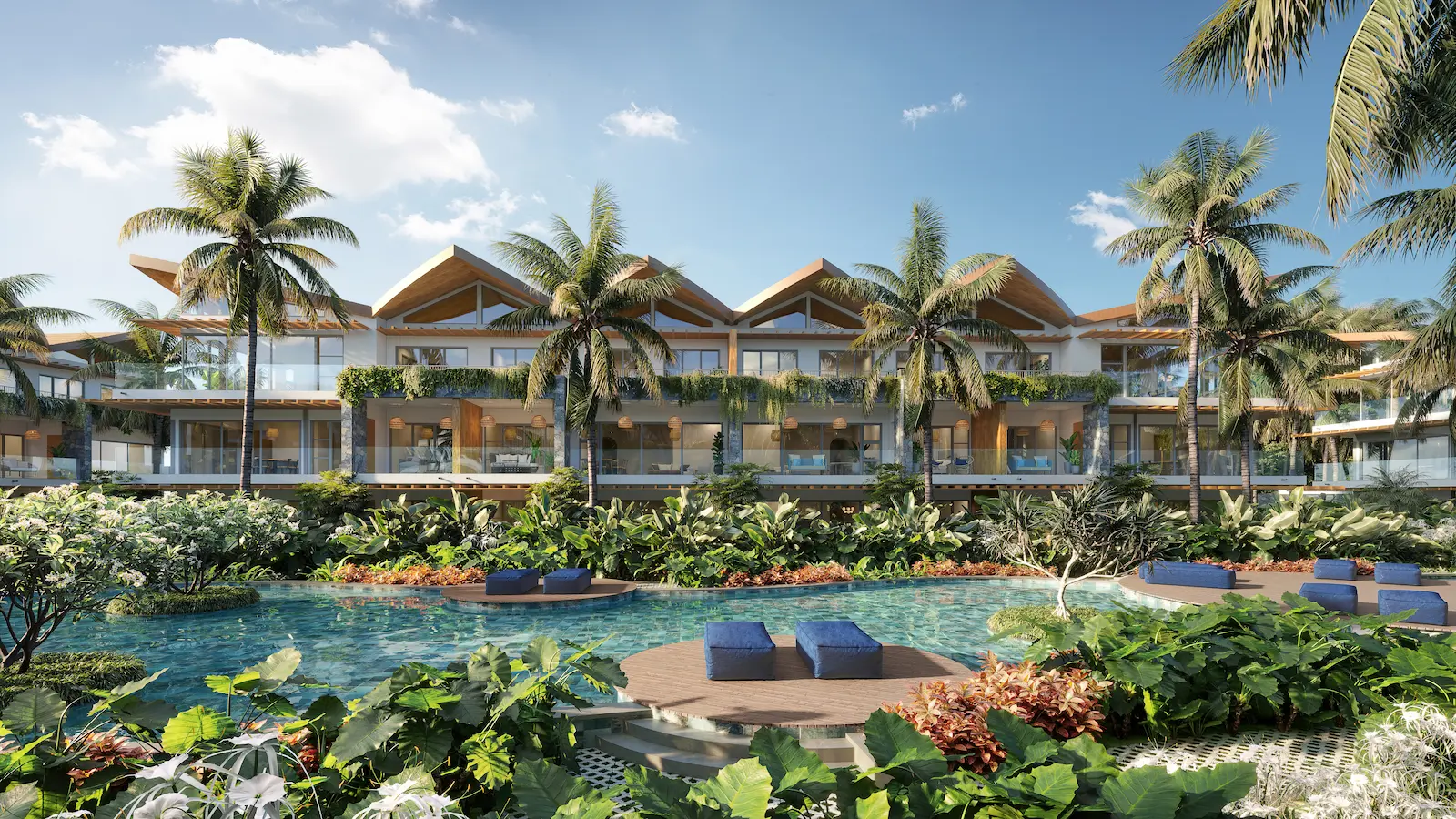 The 430 m² pool at La Pirogue Residences, Mauritius