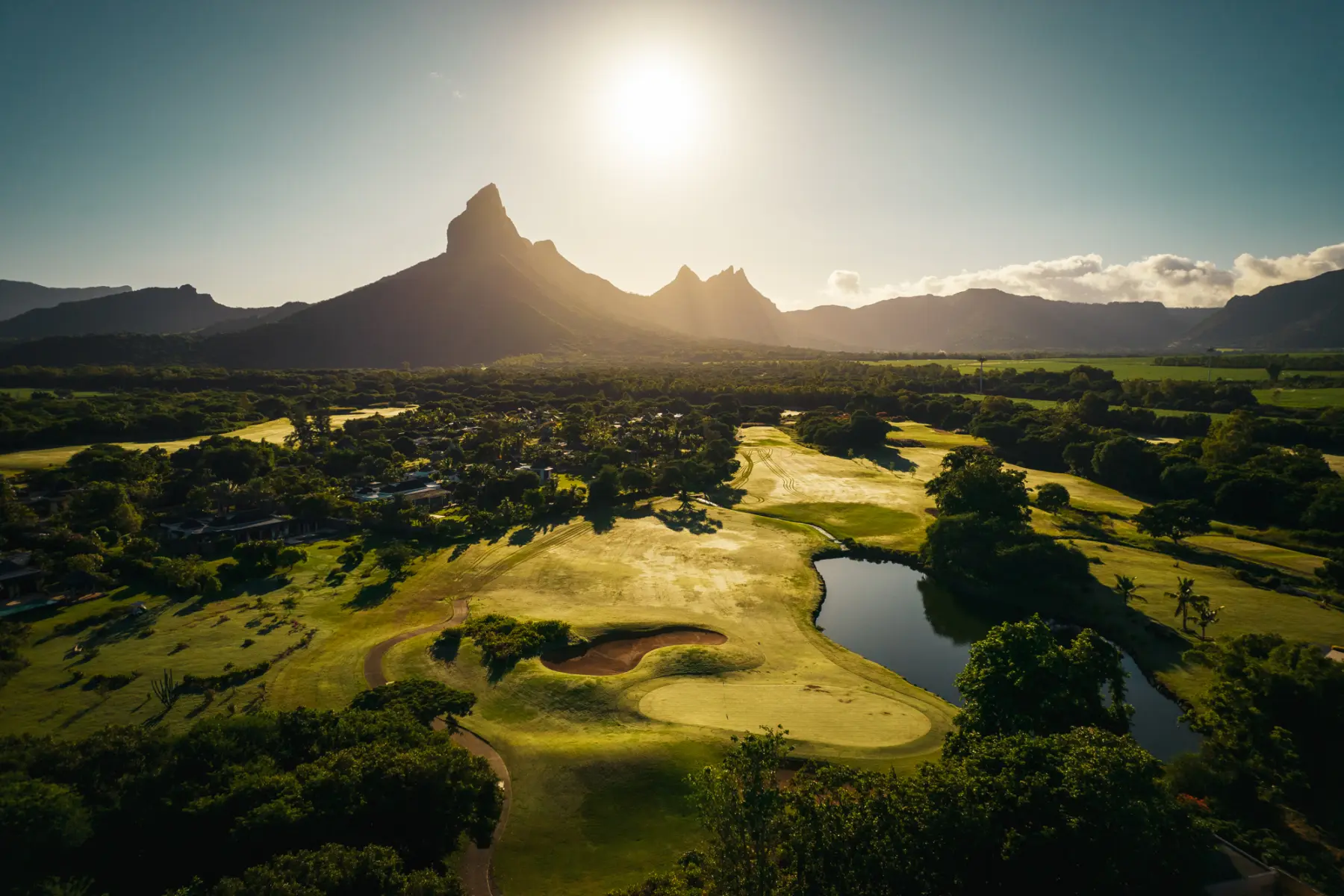 The Tamarina golf course beneath Rempart Mountain
