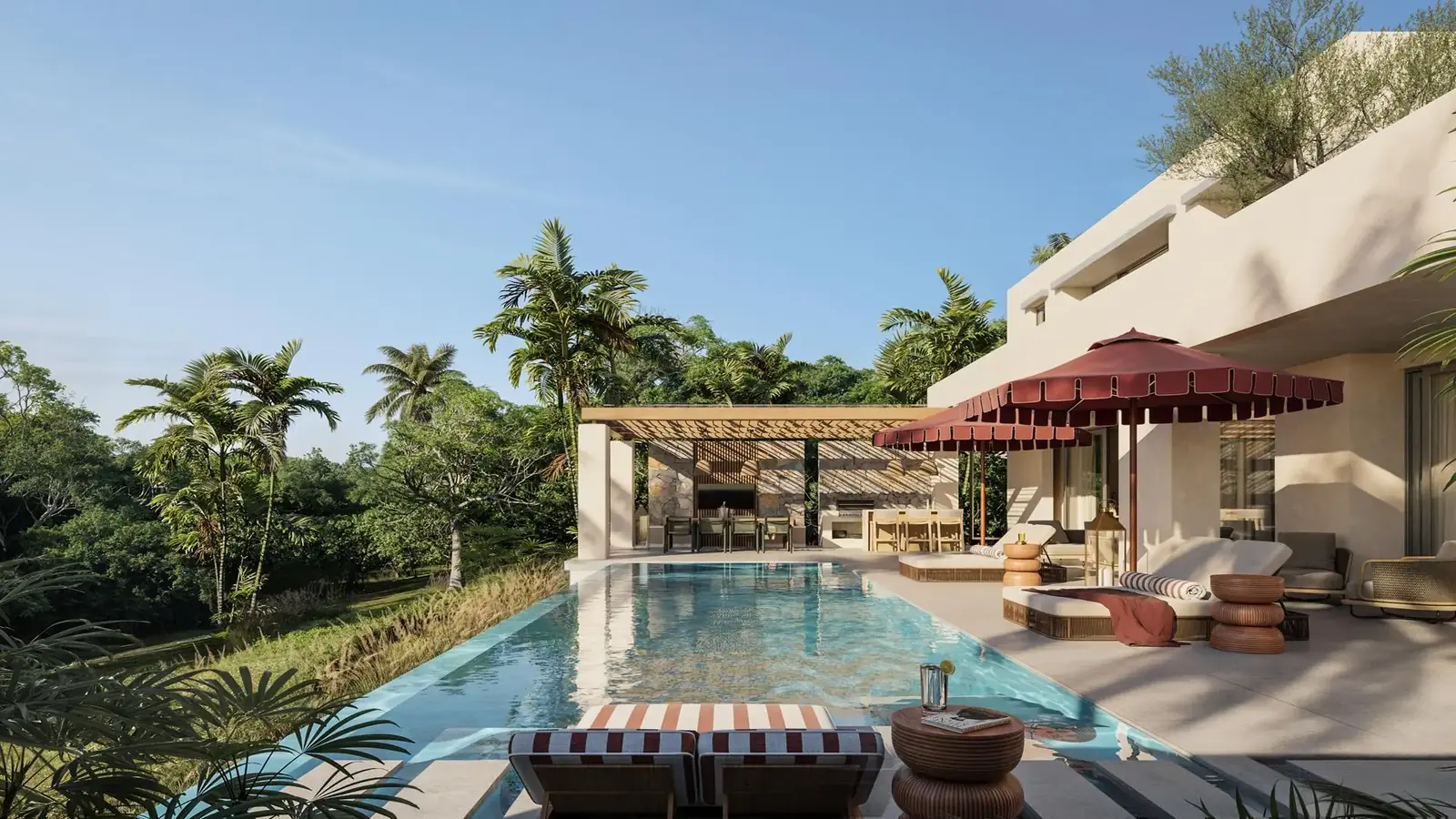 Covered terrace and pool of a Valriche by YOO villa