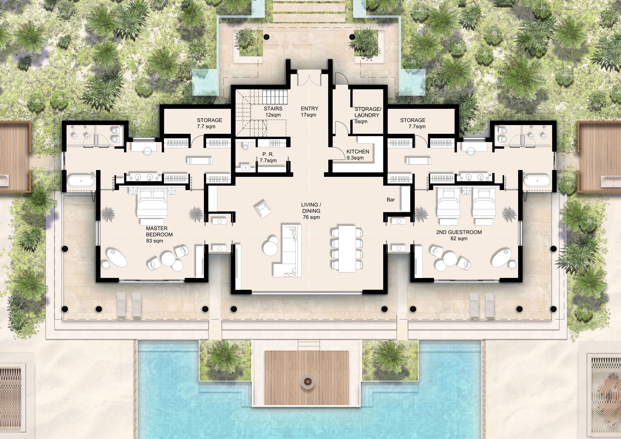Baccarat Residences Maldives floor plan — 3-Bedroom · Ground level