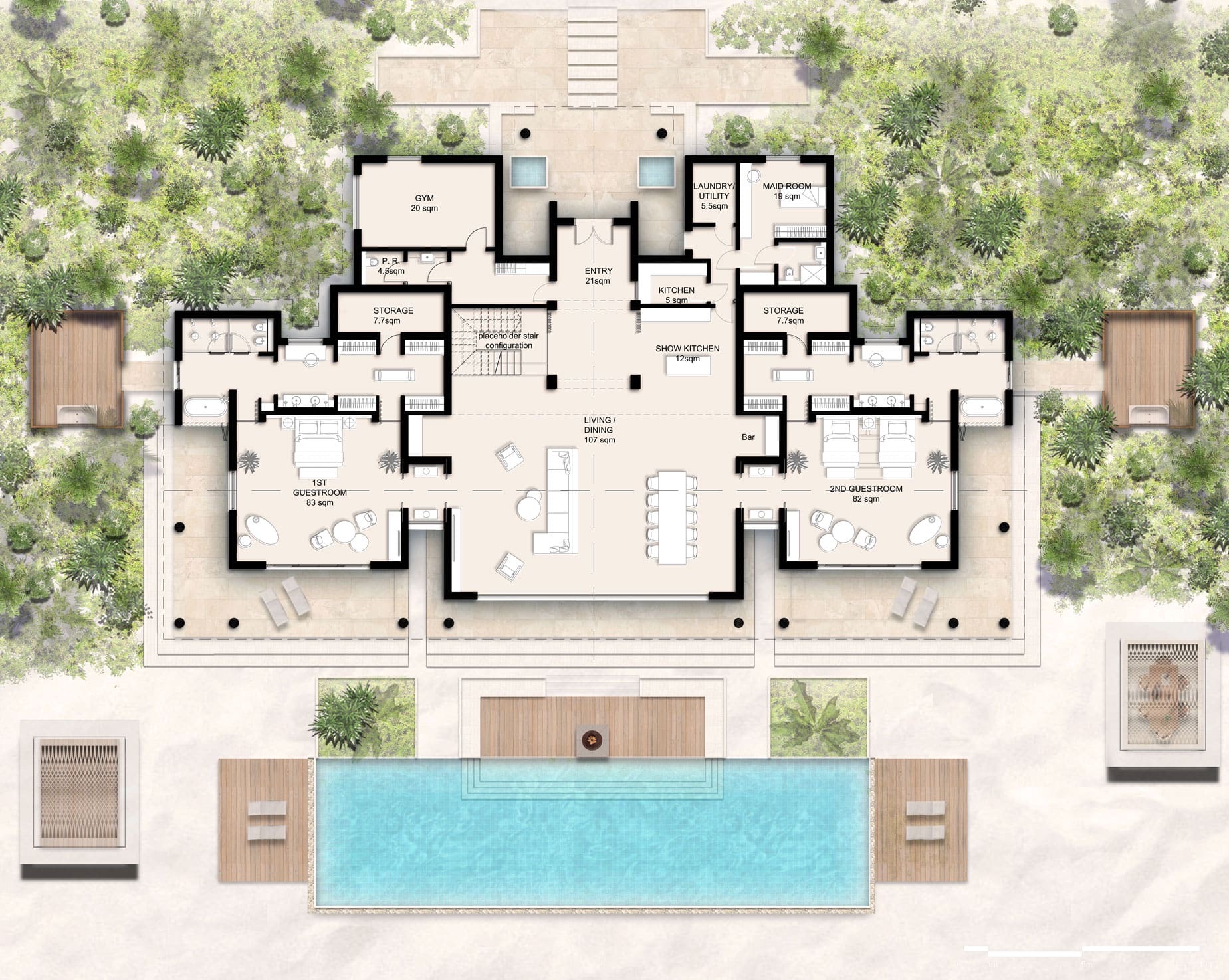 Baccarat Residences Maldives floor plan — 4-Bedroom · Ground level