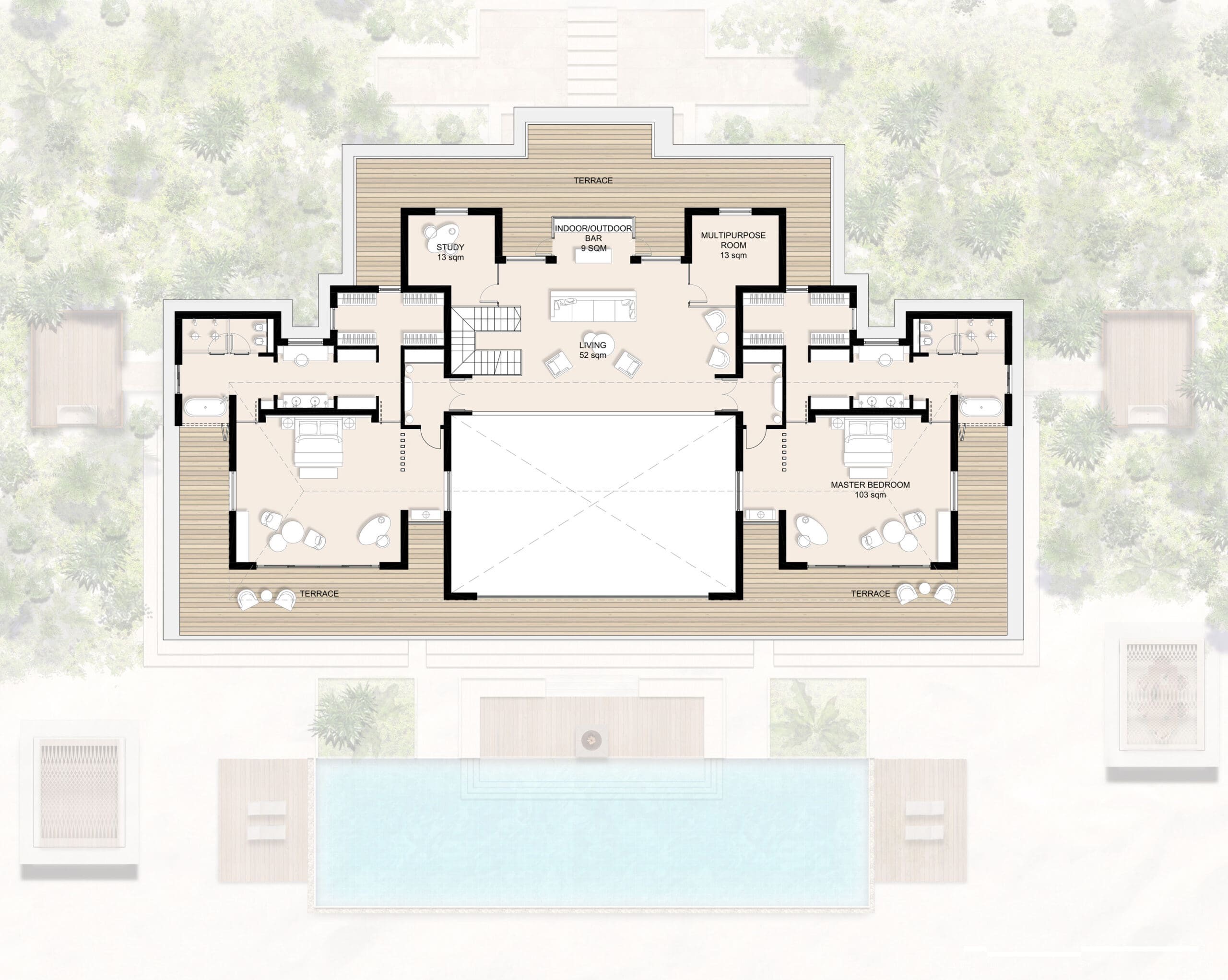 Baccarat Residences Maldives floor plan — 4-Bedroom · Upper level