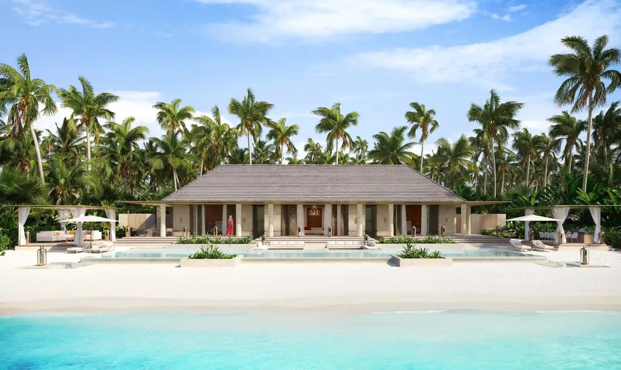 Baccarat 2-bedroom beach residence Maldives — single-storey pavilion with 7 metre ceilings and private pool