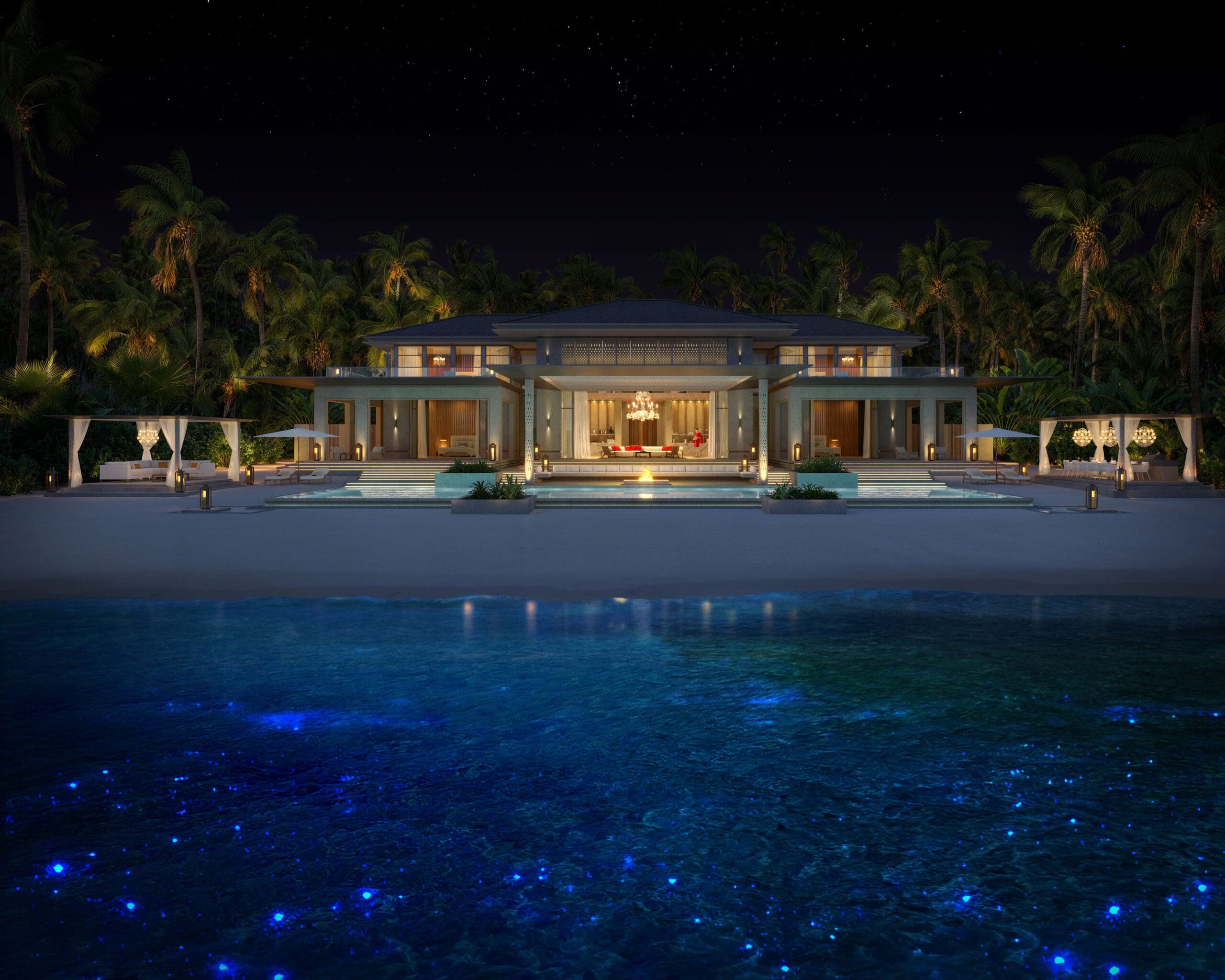 Baccarat 4-bedroom beach residence Maldives — two-storey exterior with private gym and maid's room